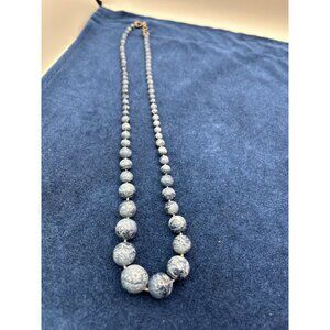 Vintage blue  Gray Swirl Beaded Necklace With Lobster Clasp